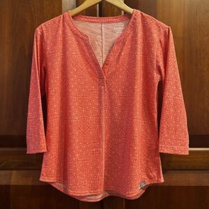 LL Bean Women’s Coral Geometric Print 3/4 Sleeve Split Neck Tunic Top Size XS